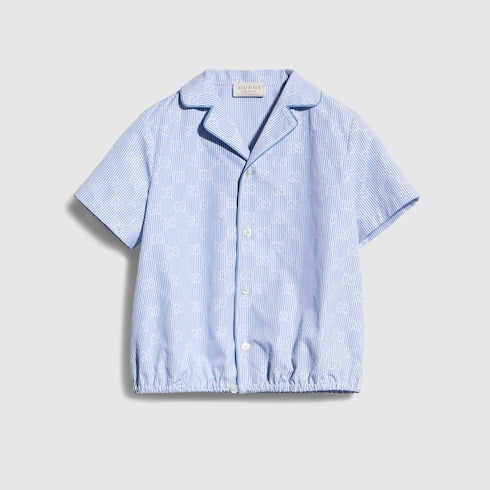 Children's GG striped poplin shirt - white and light blue