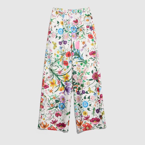 Printed silk twill pants - multicolor
