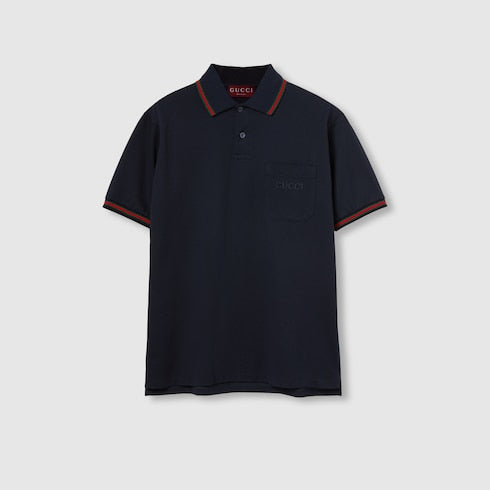 Cotton polo shirt with embroidery - dark blue