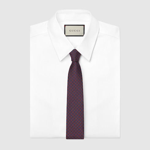 GG silk jacquard tie - blue and red