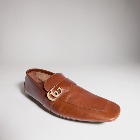 Men's driver with Double G - brown leather