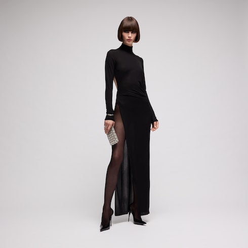 Viscose crêpe jersey dress with split - black