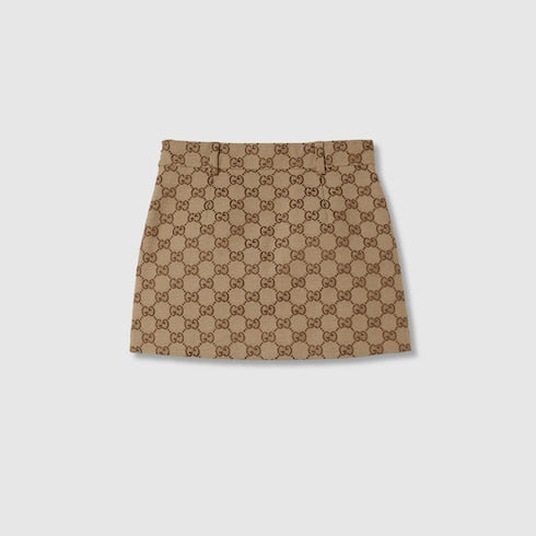 Children's GG canvas skirt - camel and dark brown