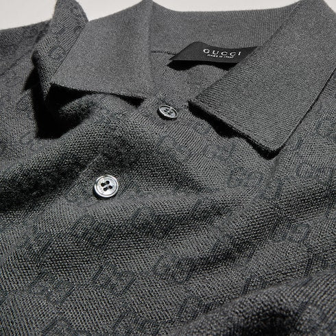 GG wool silk jacquard polo shirt - dark grey
