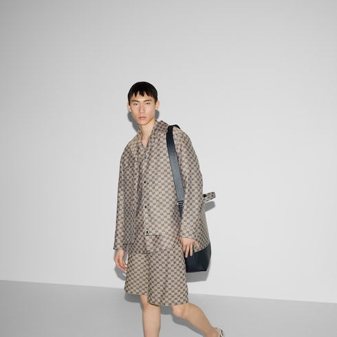 GG linen blend canvas jacket - beige and blue