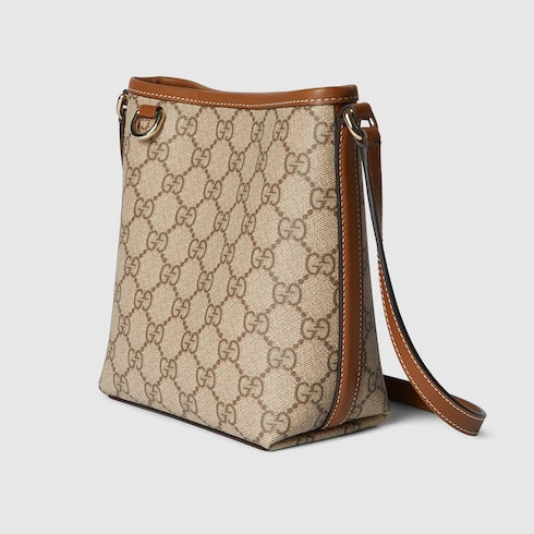 GG Emblem nano bucket bag - beige and dark brown fabric