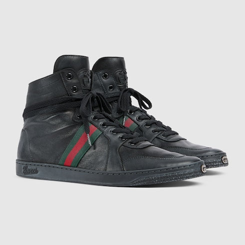 Men's Stretch high-top sneaker - black leather