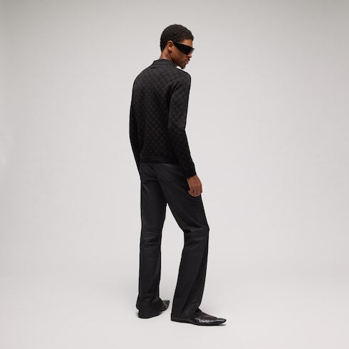 Viscose GG jacquard polo shirt - black