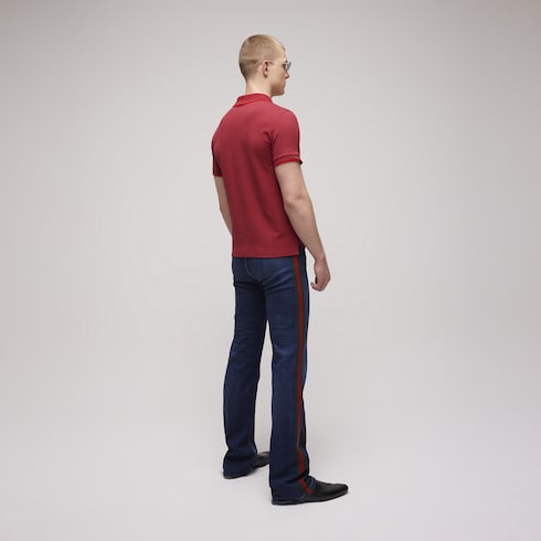 Cotton piquet polo shirt with embroidery - bordeaux