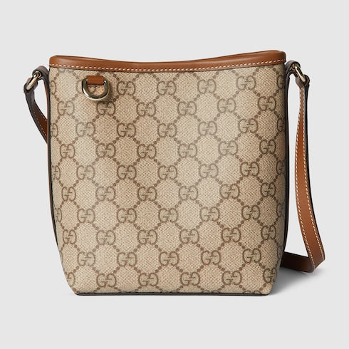 GG Emblem nano bucket bag - beige and dark brown fabric