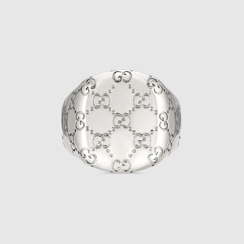 GG motif signet ring - palladium-toned brass