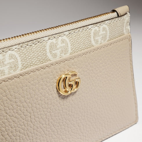 Bi-color GG Marmont zip key pouch - beige leather, GG Supreme