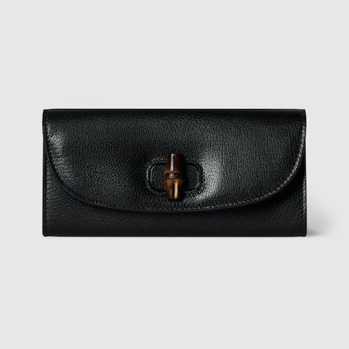 Long wallet with bamboo - black leather