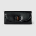 Long wallet with bamboo - black leather