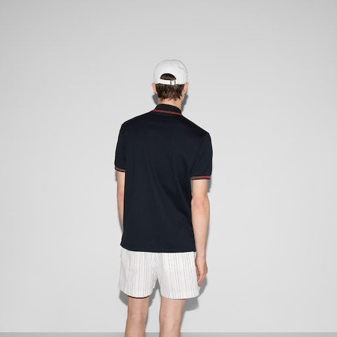 Cotton polo shirt with embroidery - dark blue