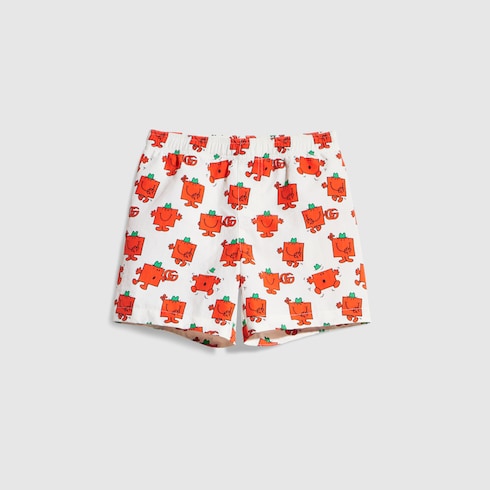 Children's nylon froissè swim shorts - white and red
