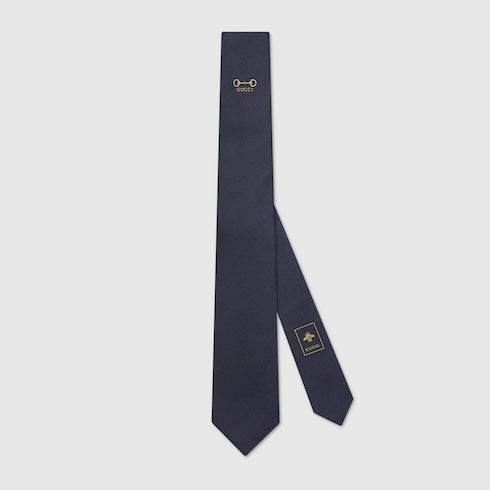 Silk jacquard tie - dark blue