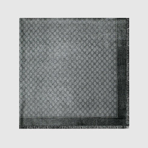 GG wool jacquard shawl - dark grey and black