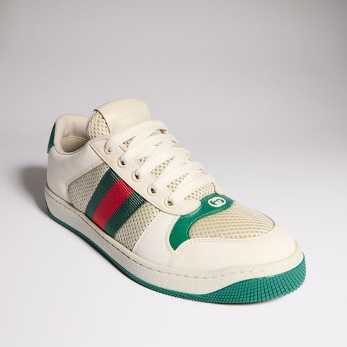 Women's Screener sneaker - white mesh, beige leather