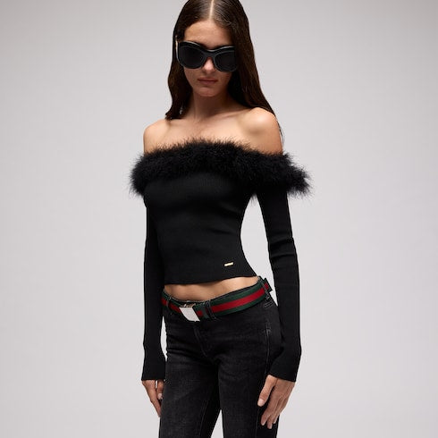 Rib viscose off-the-shoulder top - black