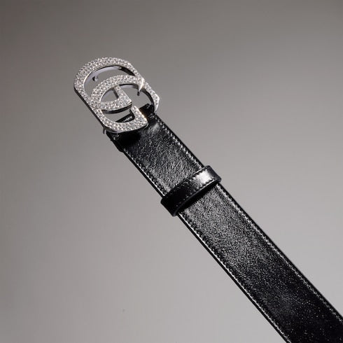 Belt with Double G buckle - black leather