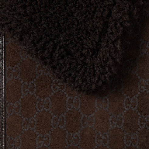 Printed suede shearling jacket - dark brown