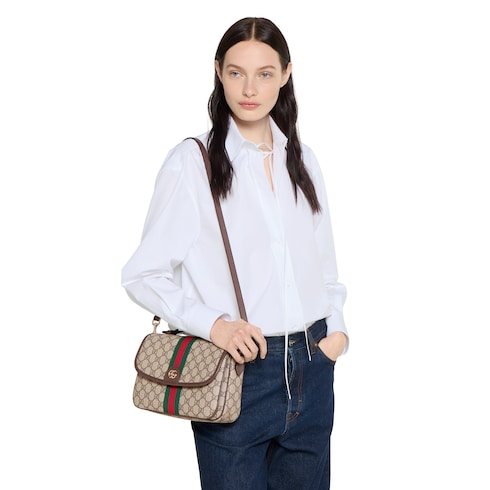 Ophidia medium top handle bag - beige and brown GG fabric