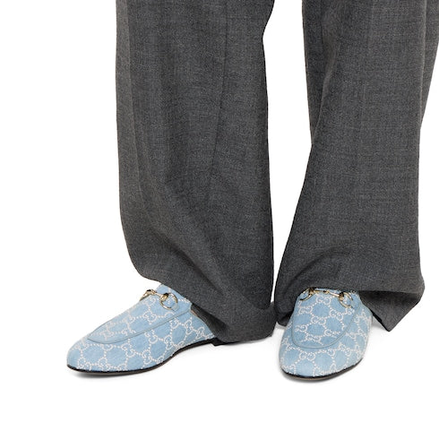 Women's Princetown slipper with pearls - light blue GG denim