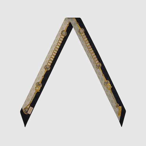 Printed silk twill ribbon - black and beige