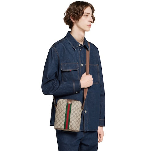 Ophidia small slingbag - beige and dark brown fabric