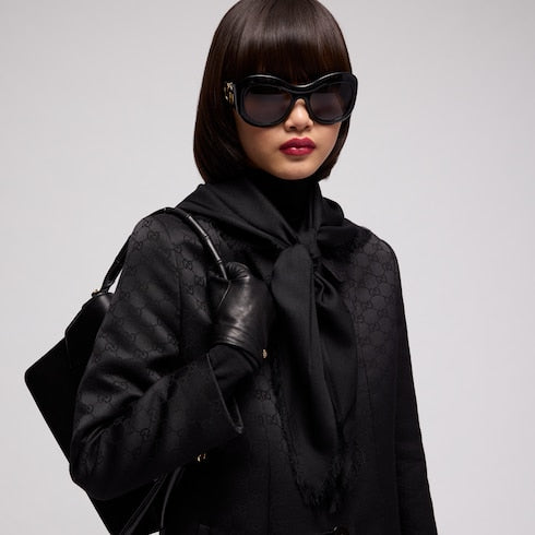 Double G silk wool shawl - black
