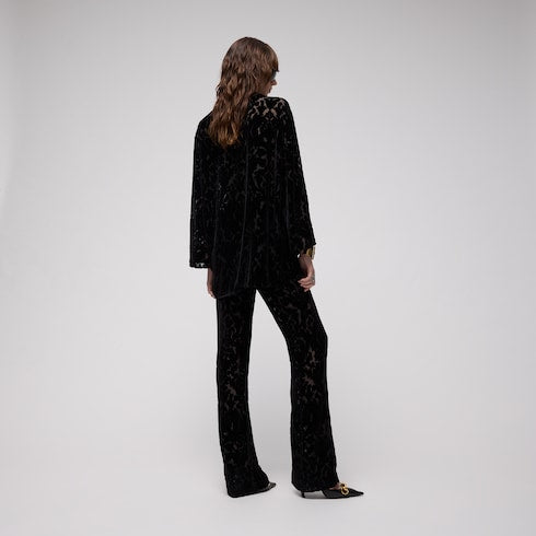 Floral devoré velour shirt - black