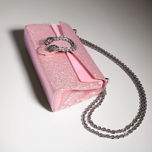 Dionysus crystal medium shoulder bag - light pink suede