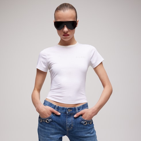 Cotton jersey T-shirt with embroidery - white