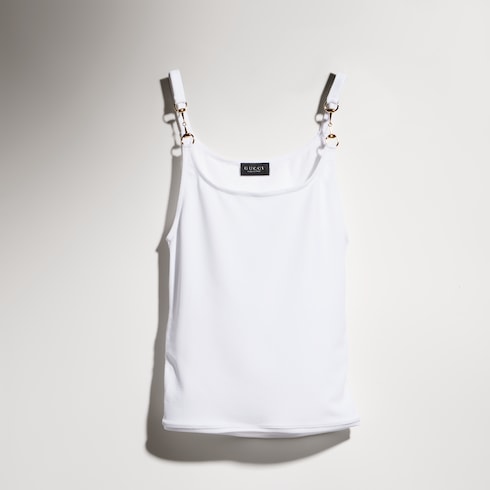 Viscose crêpe jersey top with Horsebit - white