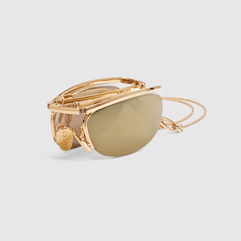 Foldable oval-shaped sunglasses - gold-toned