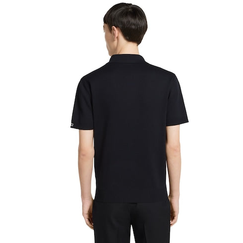Silk cotton knit polo shirt - navy
