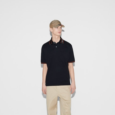 Cotton piquet polo shirt - black