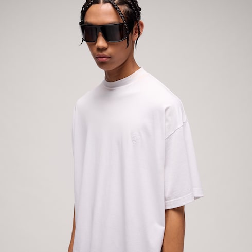 Lightweight silk jersey T-shirt with embroidery - white
