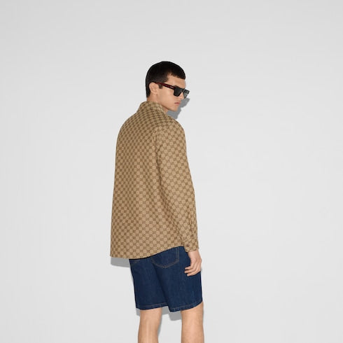 GG canvas overshirt - camel and dark brown