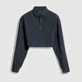 Cropped checked cotton poplin shirt - blue