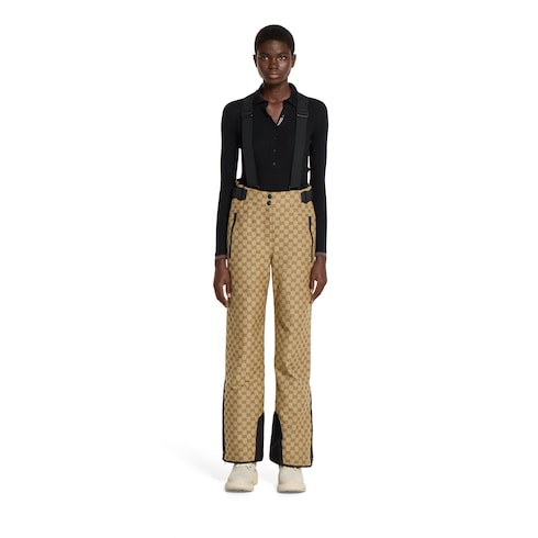 GG technical fabric jacquard pants - beige and dark brown