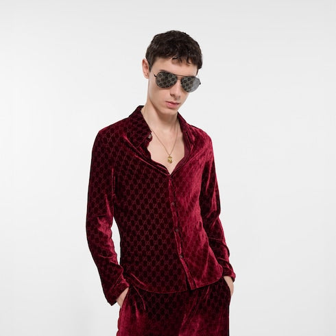 Stretch GG velvet devoré shirt - bordeaux