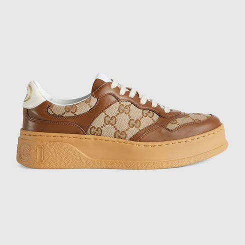 Women's GG sneaker - brown leather and canvas