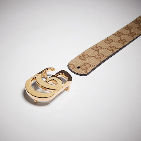 Reversible Cut GG Marmont belt - sand and brown GG canvas