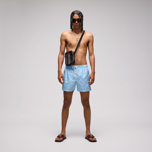 Printed poplin tech swim shorts - light blue