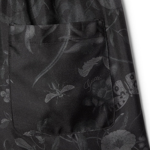 Printed silk twill shorts - black and grey