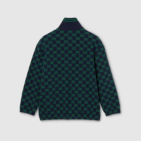 Children's GG cotton zip jacket - navy and green