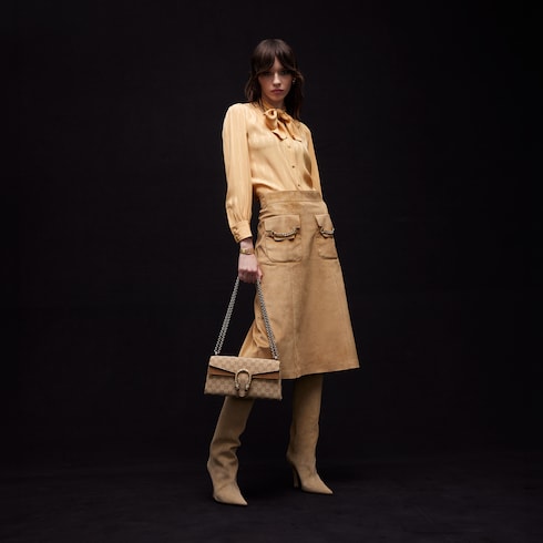 Interlocking G chain silk jacquard shirt - beige