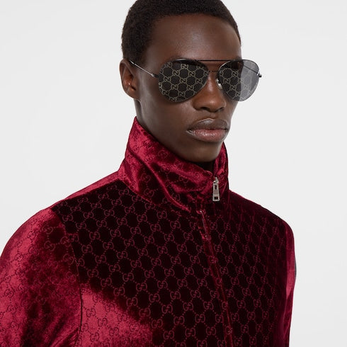 GG stretch velvet devoré zipped jacket - bordeaux